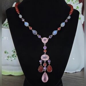 NICKY BUTLER 925 Sterling Silver Carnelian Rose Quartz Designer NB Necklace MIB